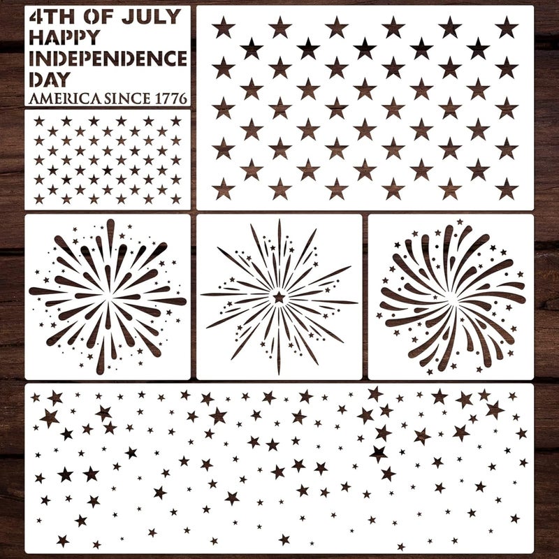 YKW 7Pcs 4th of July Stencils American Flag Star Stencil Set Reusable Fireworks Templates Independence Day Stencils for Painting on Wood Fabric Paper DIY Crafts Patriotic Decorations - Image 1